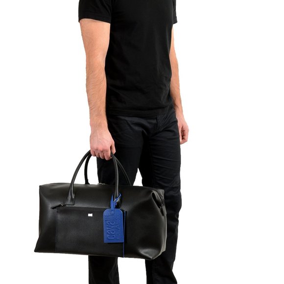 Cavalli Class Unisex Black Leather Duffel Travel Bag - Picture 14 of 14